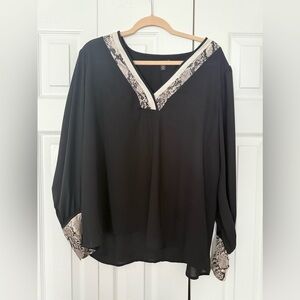 Express Black and Cream V-Neck Blouse